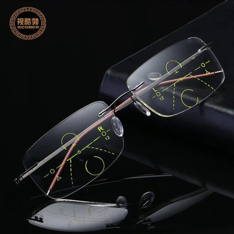 Business Frameless Progressive Multifocal Reading Glasses Men Smart Zoom Elderly Eyewear Women Anti-blue Presbyopic Glasses
