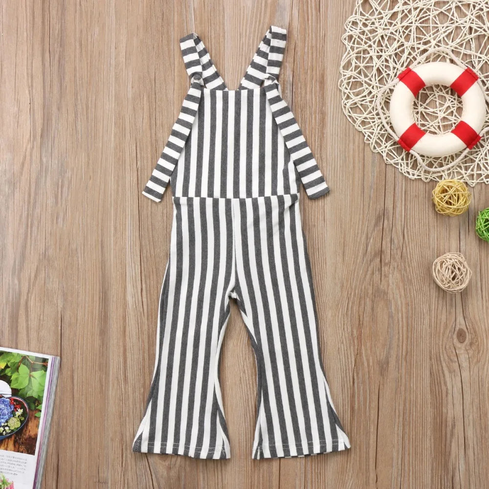 2025 New Toddler Kids Baby Girls Clothes Sleeveless Stripe Romper Jumpsuit Flare Long Pants Overalls Summer Fall Kids Clothing