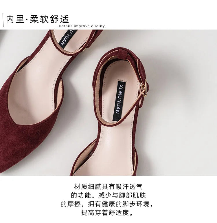 D'orsay suede cover metal low heels office sandals women pointed toe buckle sandalias elegant closed toe summer work shoes women