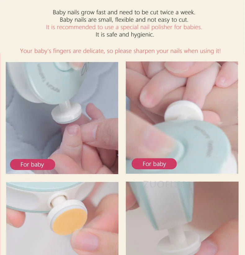 6Pcs Electric Baby Nail Trimmer Kid Nail Polisher Tool Infant Manicure Scissors Newborn Hygiene Kit Nail Clipper Cutter with Bag