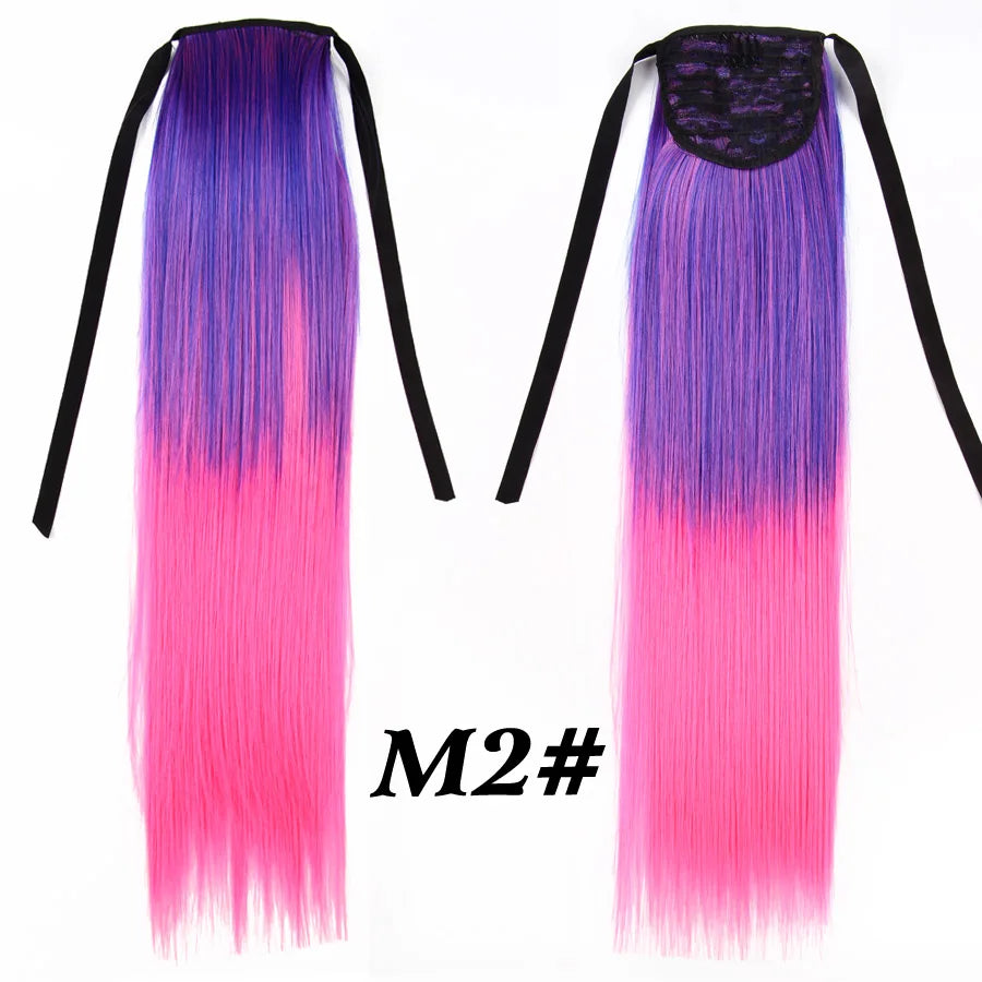 Synthetic Ponytail Long Straight Wrap Around Ponytail Hair Extension Heat-Reistant Fiber Pony Tail Fake Hairpieces For Women