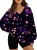 Starry Sky Gradient Pattern Printed Women's Versatile Fashion High Quality V-neck Hoodie 2025 New Edition