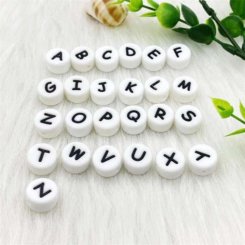100pcs Silicone 12mm Letter Beads Bpa Free Oblate Molar Beads Baby Teether DIY Baby Pacifier Personalized Accessories Toy