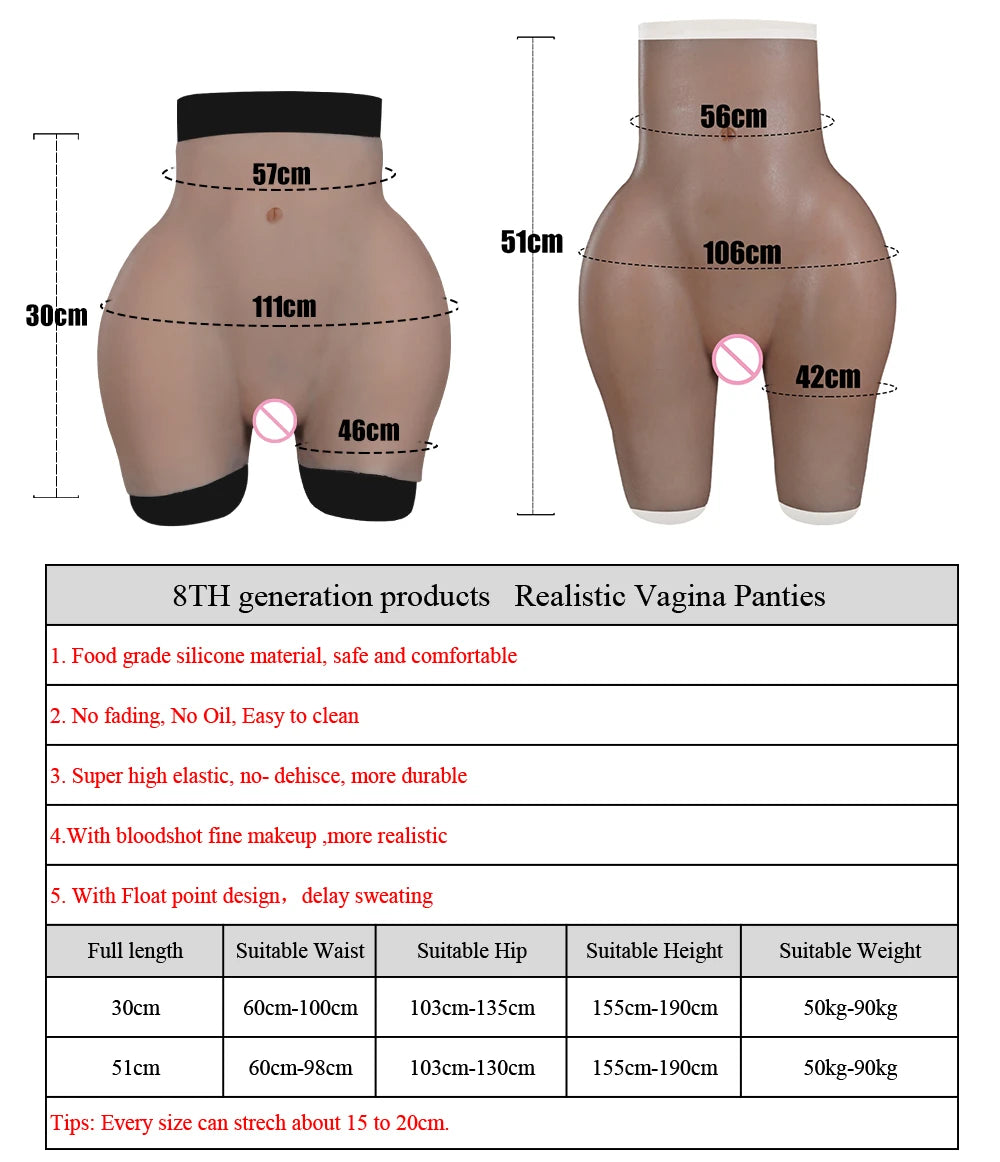 EYUNG 8THpgrade Silicone Realistic Vagina Panties Butt Hip Enhancer Pussy Pant Crossdressing For Transgender Shemale Drag Queen