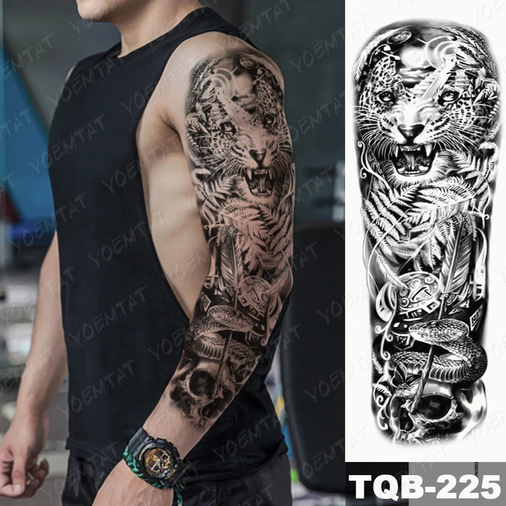 Large Arm Sleeve Tattoo Black Maori Totem Waterproof Temporary Tatto Sticker Tribal Flame Body Art Full Fake Tatoo Women Men