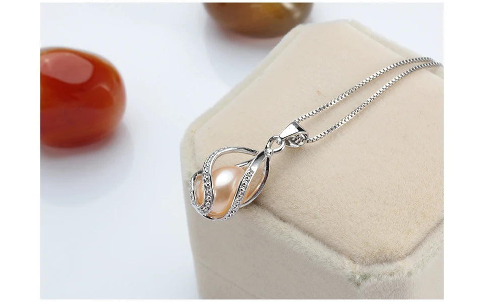 100% Natural Freshwater Pearl Cage Pendant for Women 925 sterling Silver White Pearl Pendant Necklace Jewelry with 45 Chain