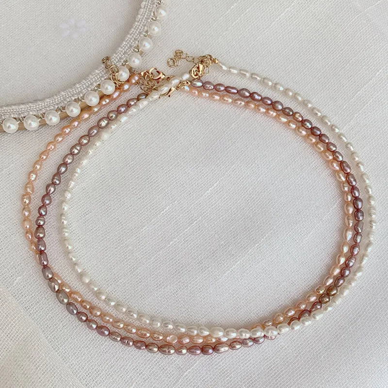 Elegant Natural Freshwater Pearl Necklace for Women Cute Small Size Rice Oval Baroque Pearl Choker Wedding Jewelry Femme Collier