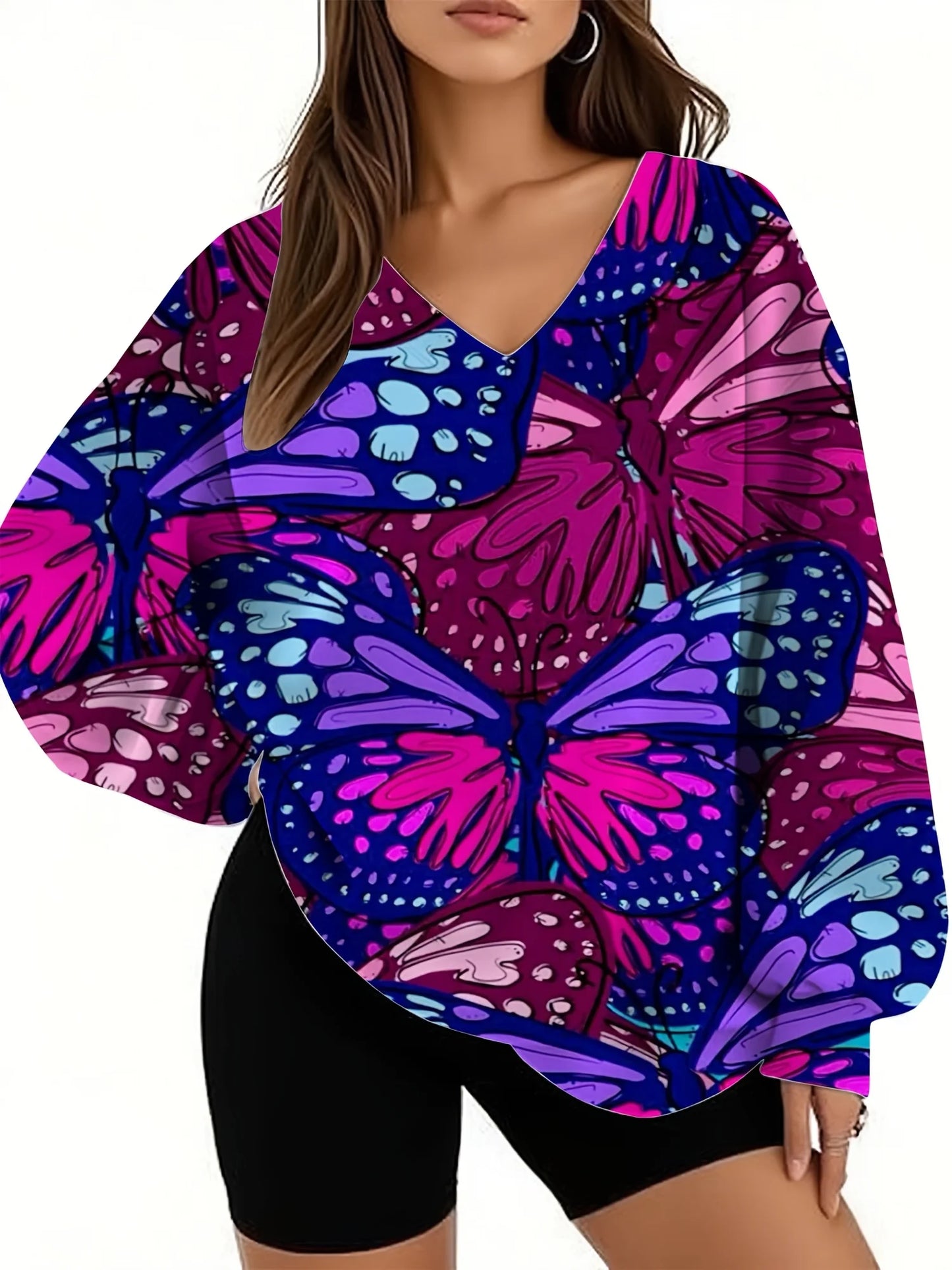 Starry Sky Gradient Pattern Printed Women's Versatile Fashion High Quality V-neck Hoodie 2025 New Edition