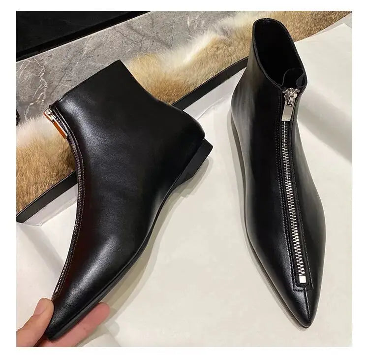 2026 New Flats Sexy  Women Pointed Toe Ankle Boots British Woman Footwear Female Shoes Wedge Boots New Zipper Design Short Boots