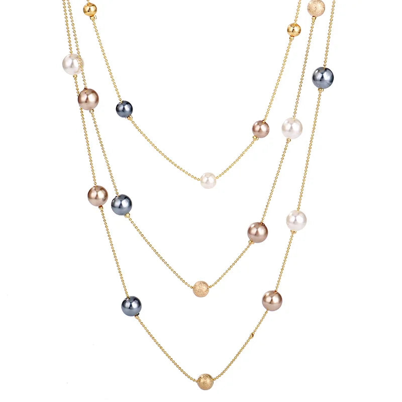 Fashion Handmade Simulated-pearls Beads Chain Necklace For Women Charm Multilayer Long Sweater Necklaces Wedding Party Jewelry