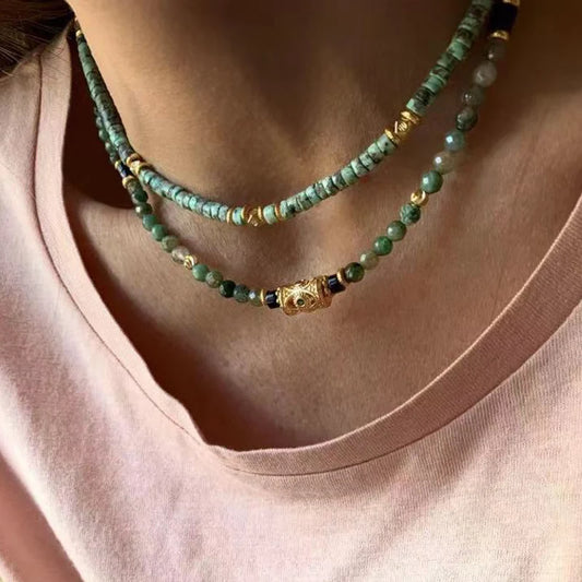 Winter New Retro Fashion Natural Stone Necklace Gold-color Alloy Accessories Embellished Exquisite Charm Ethnic Jewelry