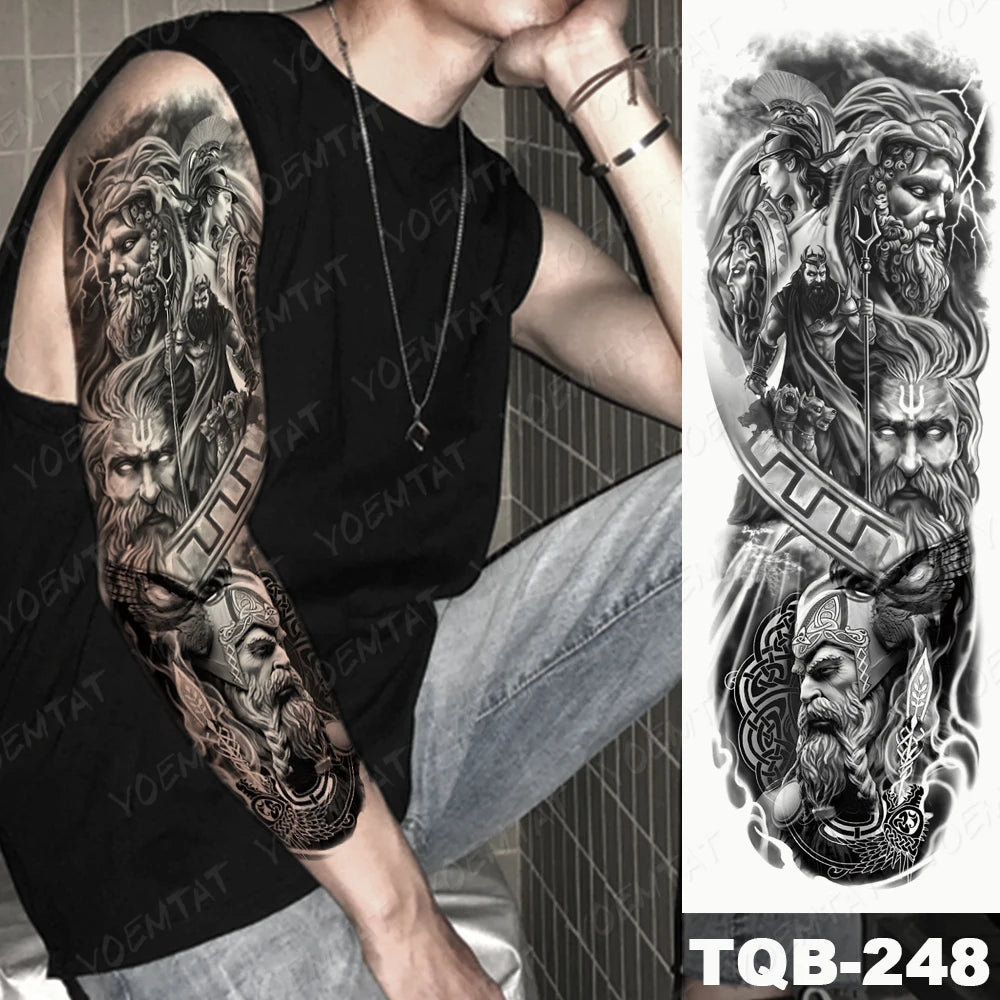 Large Arm Sleeve Tattoo Black Maori Totem Waterproof Temporary Tatto Sticker Tribal Flame Body Art Full Fake Tatoo Women Men