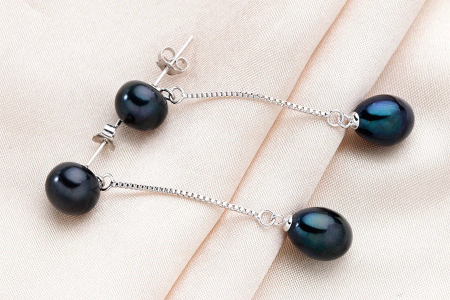 HENGSHENG New Simple 925 Sterling Silver Drop Dangle Earrings Double Natural Freshwater Pearls Fashion Jewelry For Wedding Women