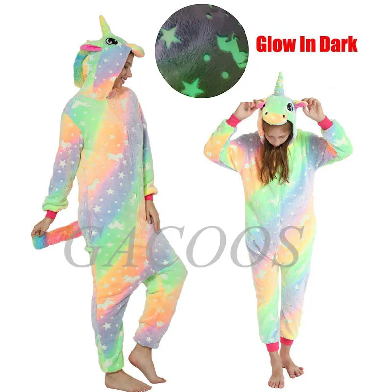 New Animal Unicorn Pajamas Adults Winter Sleepwear Kigurumi Wolf Panda Unicornio Pyjamas Women Onesie Anime Costumes Jumpsuit