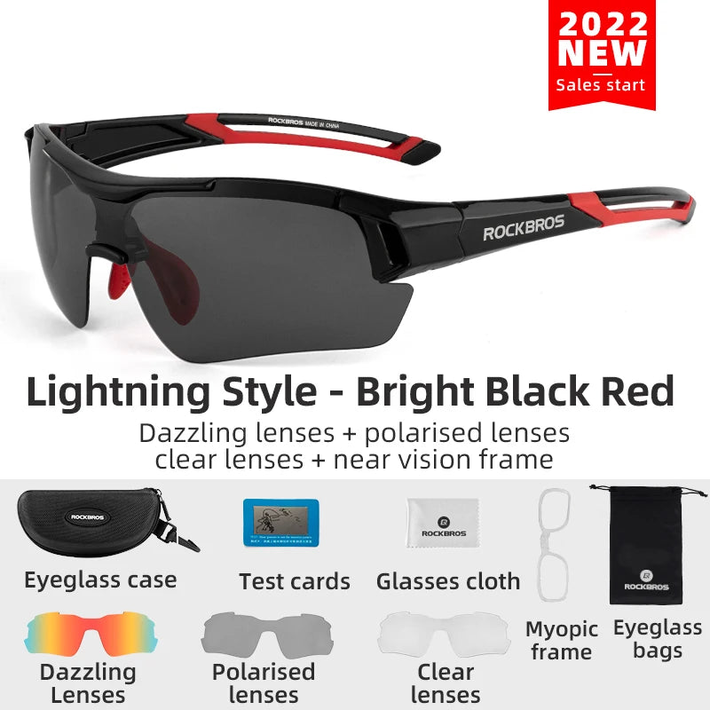 ROCKBROS Cycling Polarized glasses Bike Sunglasses Outdoor Sports Sunglasses MTB PC Goggles Eyewear 5/3 Lens Bicycle Accessory