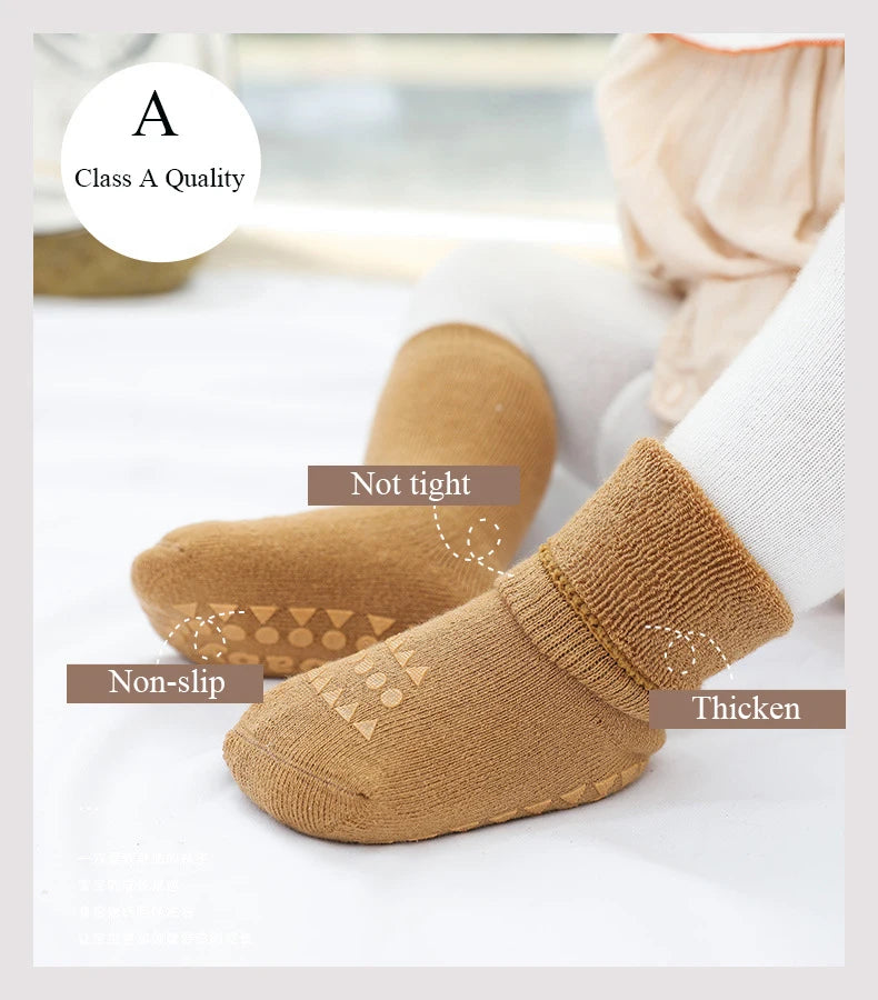 Thickened Kids Socks Baby Floor Socks Boys Girls Pure Color Cotton Warm Non-Slip Newborn Cotton Socks Autumn Winter