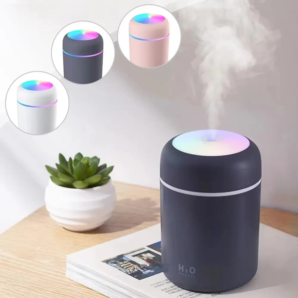 300ml Mini Ultrasonic Cool Mist Humidifier with 7 Color LED Night Light 2 Mist Modes Portable for Car Use Aromatherapy Function