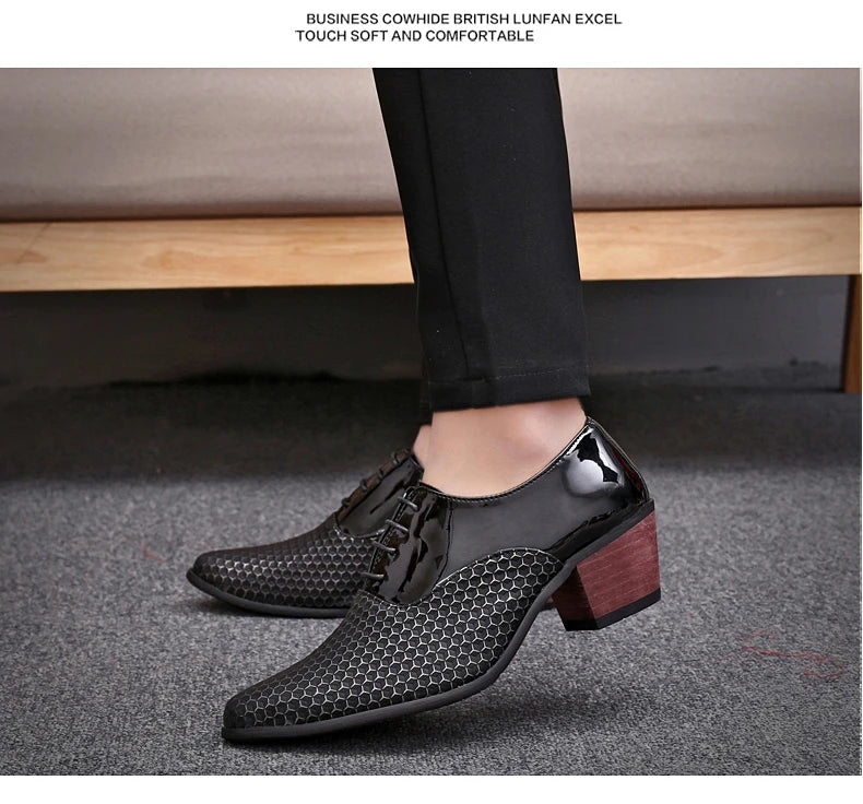 Man Dress High Heel Shoes Handmade Italian Style Party Wedding Men Shoes High Quality Leather Business Formal Elevator Shoes Men