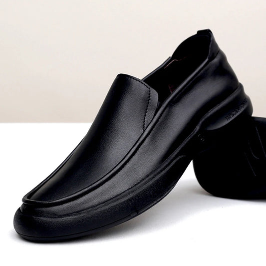 Y 38-44 New Men's Business Casual Leather Shoes  Made of Top-Grain Soft Leather Soft Sole Breathable Slip-On