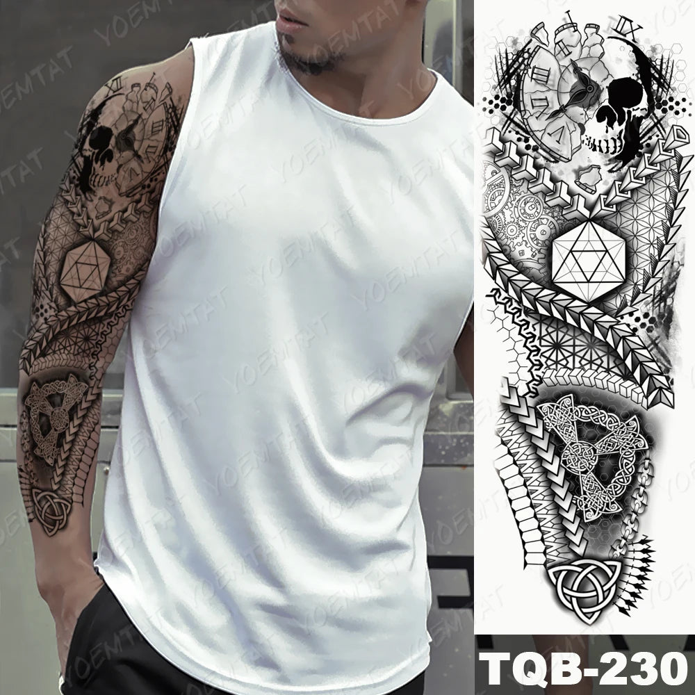 Large Arm Sleeve Tattoo Black Maori Totem Waterproof Temporary Tatto Sticker Tribal Flame Body Art Full Fake Tatoo Women Men