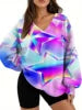 Starry Sky Gradient Pattern Printed Women's Versatile Fashion High Quality V-neck Hoodie 2025 New Edition