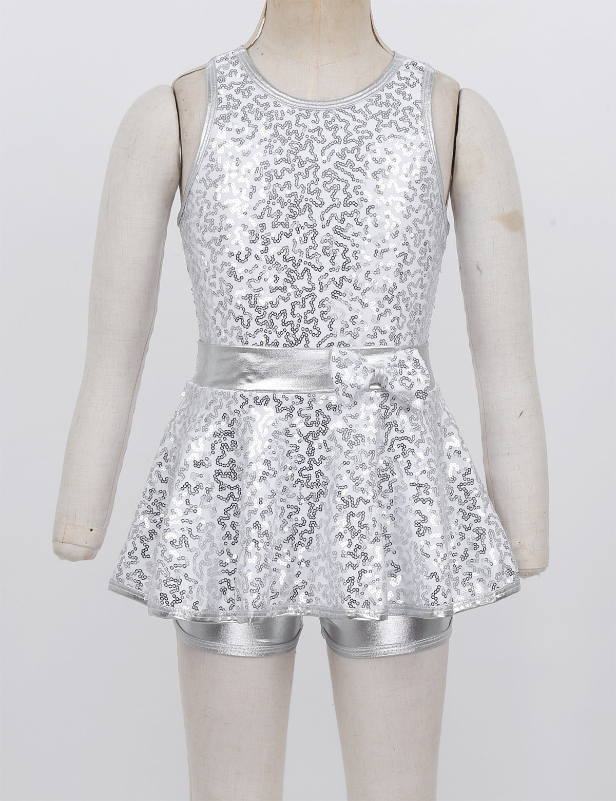 Kids Girls Shorty Unitard Sleeveless Sequin Rompers Leotard Bodysuit Performance Children Jazz Modern Dance Party Tap Costumes