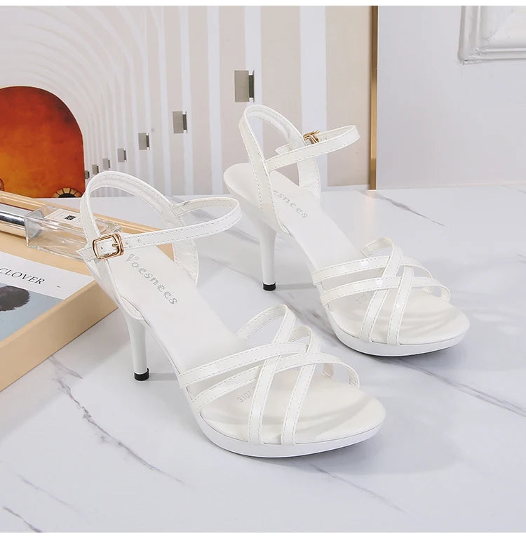 High Heel Sandals Women Shoes 2020 Summer New Slippers Red Fine Heel Patent Leather Women Open Toe Plus Size Sexy Ladies Banquet