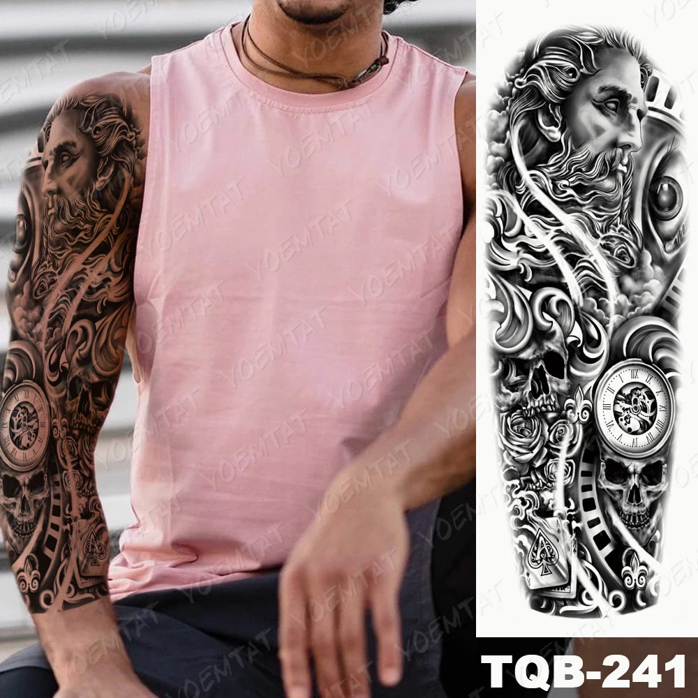 Large Arm Sleeve Tattoo Black Maori Totem Waterproof Temporary Tatto Sticker Tribal Flame Body Art Full Fake Tatoo Women Men