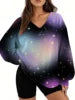 Starry Sky Gradient Pattern Printed Women's Versatile Fashion High Quality V-neck Hoodie 2025 New Edition