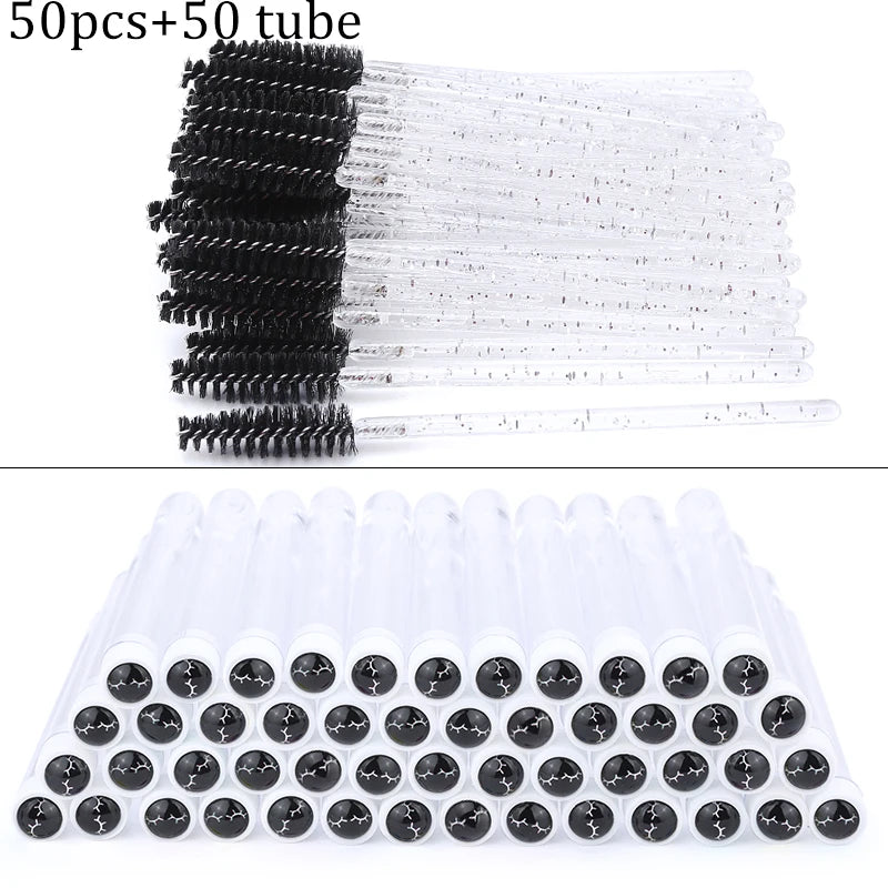 50Pcs Eyelash Brush Mascara Tube Crystal Eyebrow Brushes Disposable Comb Dust-proof Lash Extension Supplies Cosmetic Makeup Tool