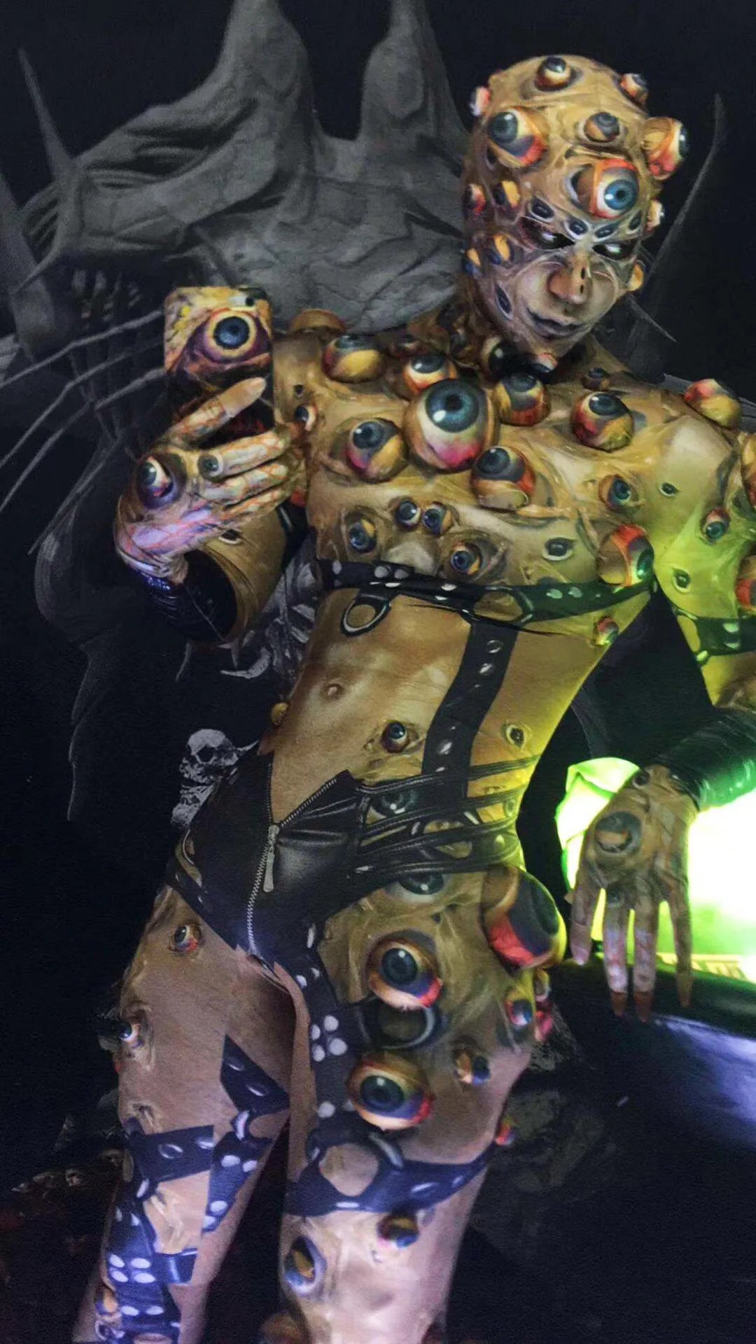 Halloween Men Women Horror Costume 3D Eye Novelty Jumpsuit Coat Stretch Rompers Nightclub Party Scary Stage Drag Queen Costumes