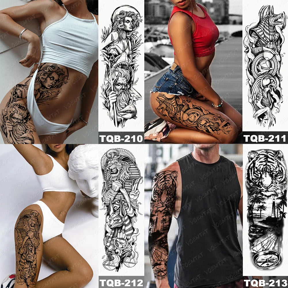 Large Arm Sleeve Tattoo Black Maori Totem Waterproof Temporary Tatto Sticker Tribal Flame Body Art Full Fake Tatoo Women Men