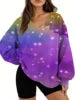 Starry Sky Gradient Pattern Printed Women's Versatile Fashion High Quality V-neck Hoodie 2025 New Edition