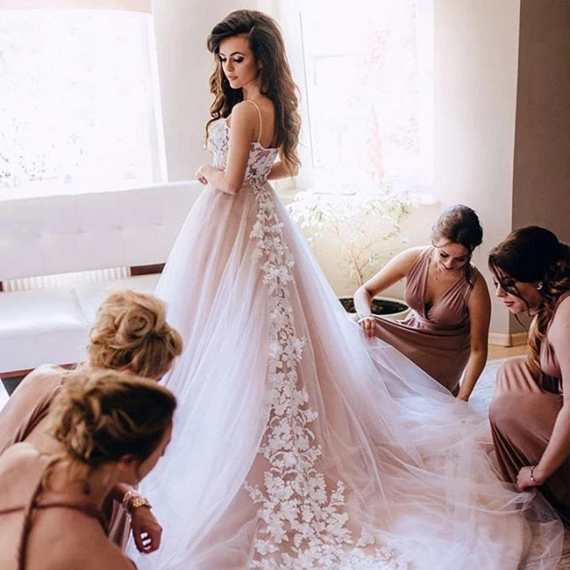 Bride Gown For Woman Illusion A-Line Bow Sashes Bridal Gowns O-Neck Satin Appliques Half Sleeves Wedding Dresses Robe De Mariée