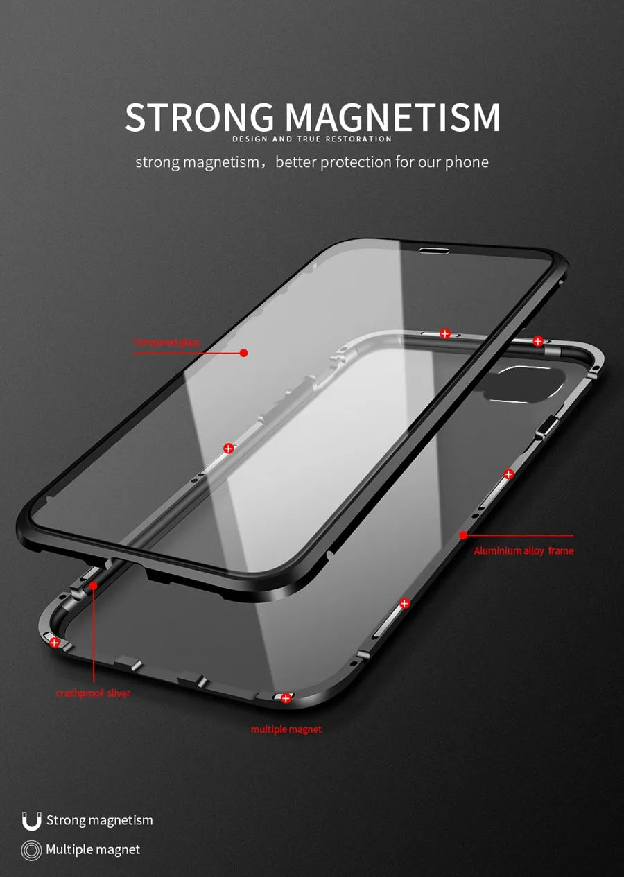 Magnetic Adsorption Case Metal Frame Tempered Glass Back with Built-in Magnet Cover For iPhone 7/8 Plus/iPhone SE 2020 2022