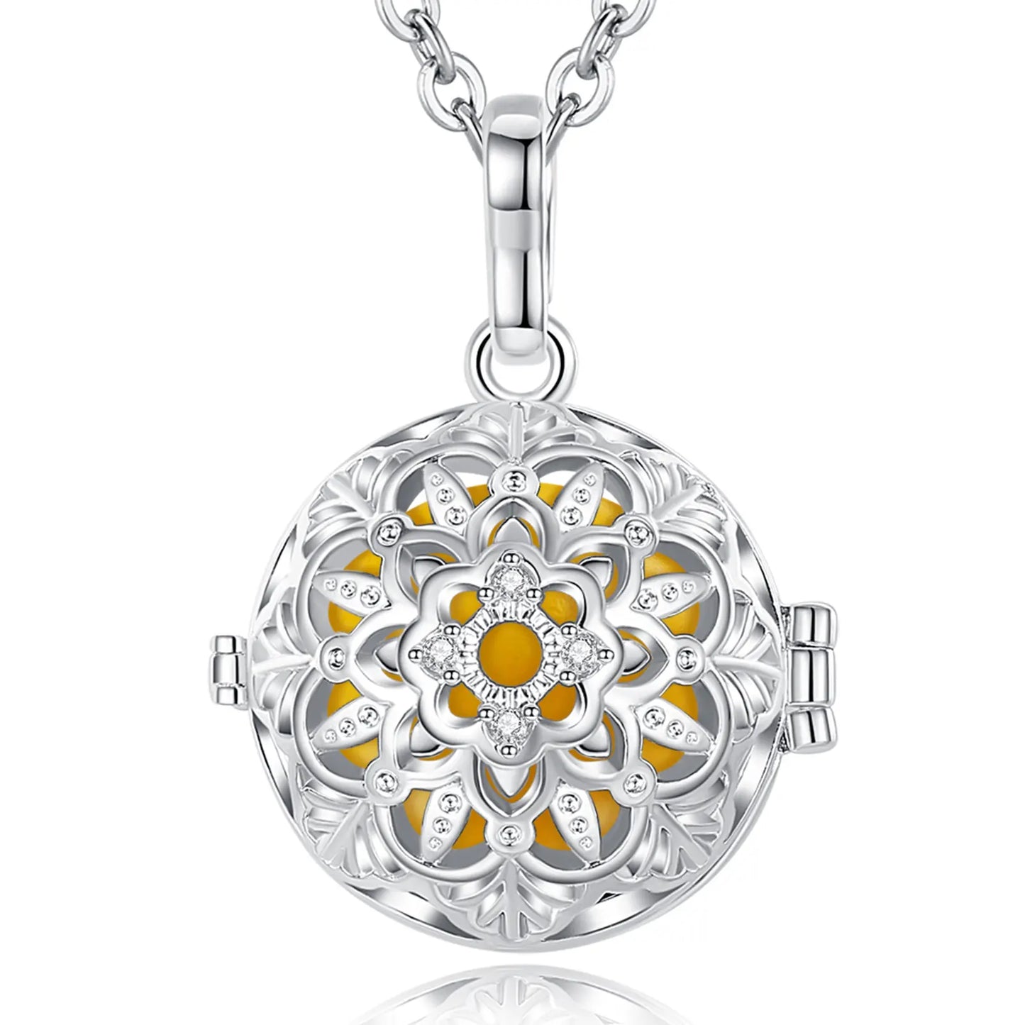 Eudora 18mm Harmony Ball Lotus Flower Cage Pendant Pregnancy Chime Bola Angel Caller Necklace Fashion Jewelry for Women gift