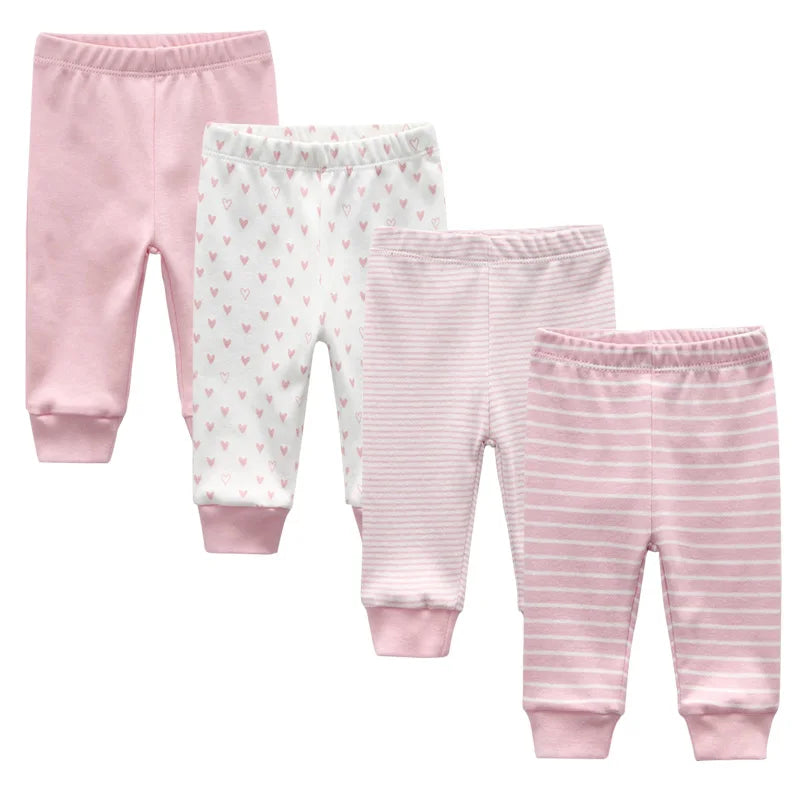 Solid Color 100%cotton Newborn Baby Pants 3/4Pieces Baby Girl Trousers 0-24M Soft Cartoon Print Baby Boy Pants Accessories