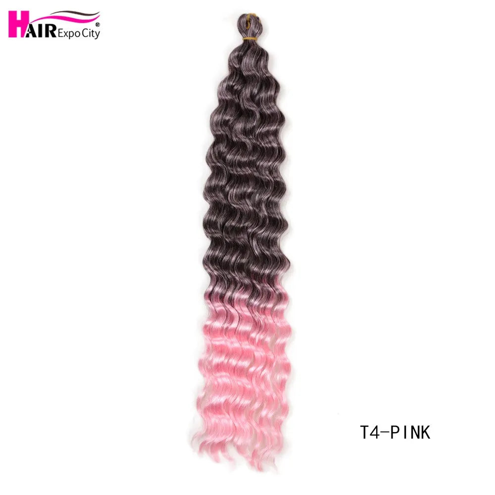 22-28 Inch Deep Wave Twist Crochet Hair Natural Synthetic Braid Hair Afro Curls Ombre Braiding Hair Extensions Hair Expo City