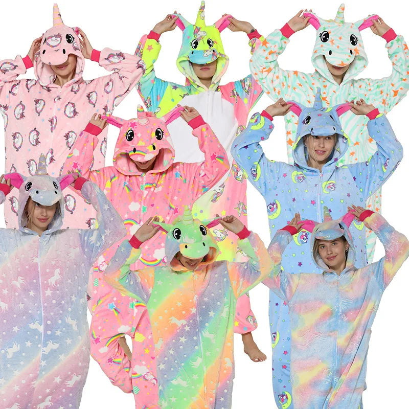 New Animal Unicorn Pajamas Adults Winter Sleepwear Kigurumi Wolf Panda Unicornio Pyjamas Women Onesie Anime Costumes Jumpsuit