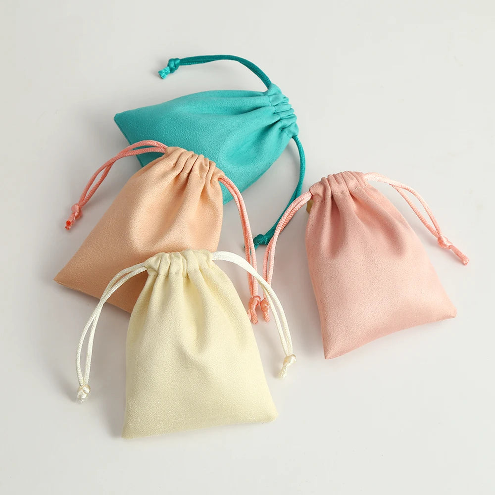 50pcs 7x9cm Light Blue Flannel Drawstring Packing Jewelry Packaging Display Luxury Velvet Suede Pouches Wedding Favors Gift Bags