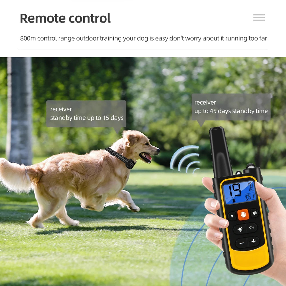 Electric Dog Training Collar 800m Distance Remote Control Dog Trainer rechargeable Dog Collar Anti Barking Collar for Dogs