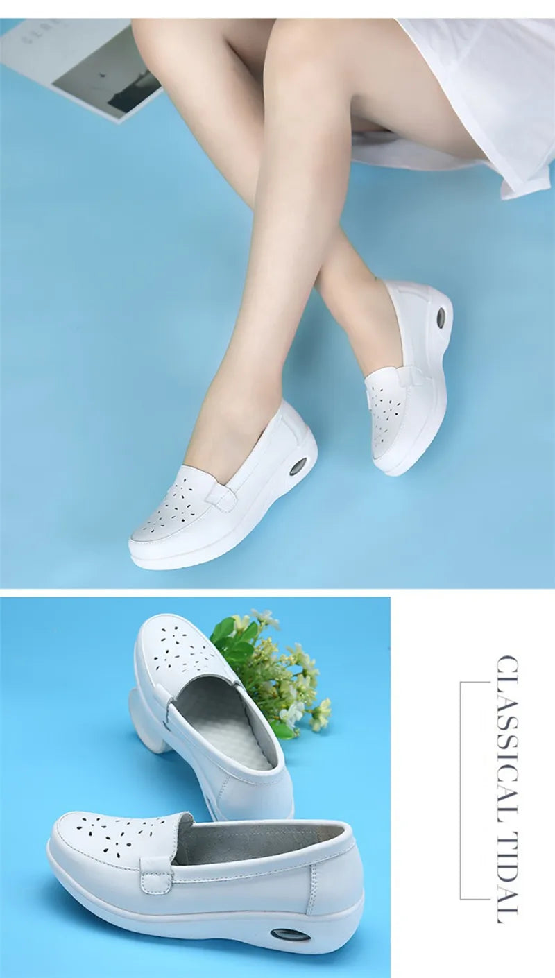 BEYARNE Four Seasons woman Pure black and white soft platform full sole nurse air cushion Shoes Women Genuine shoesL007