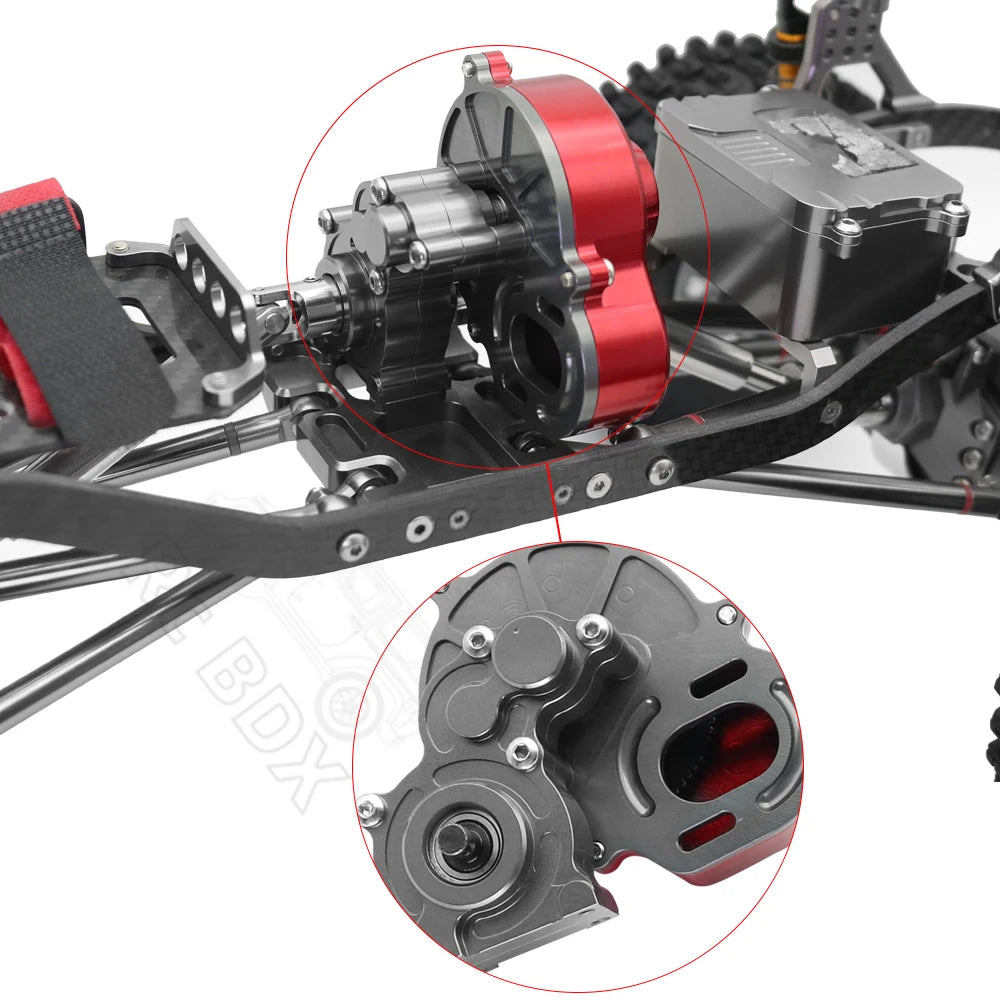 48P All Metal Transmission Gearbox with Motor Gear/Protective Cover for 1/10 RC Rock Crawler Axial SCX10 9028 90047  Truck
