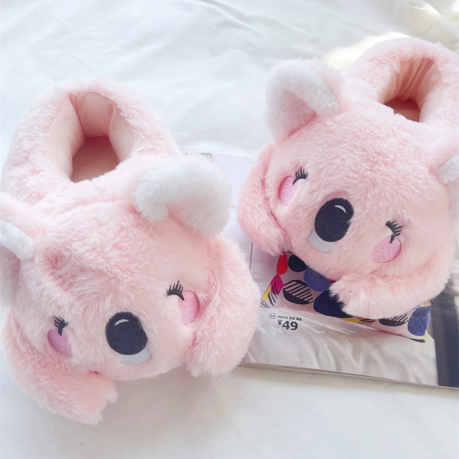 Cartoon Slippers Cute Koala Shape Home Cotton Shoes Woman Girl Warm Winter Indoor Shoes Flat Casual  Floor Non-slip Pink Grey
