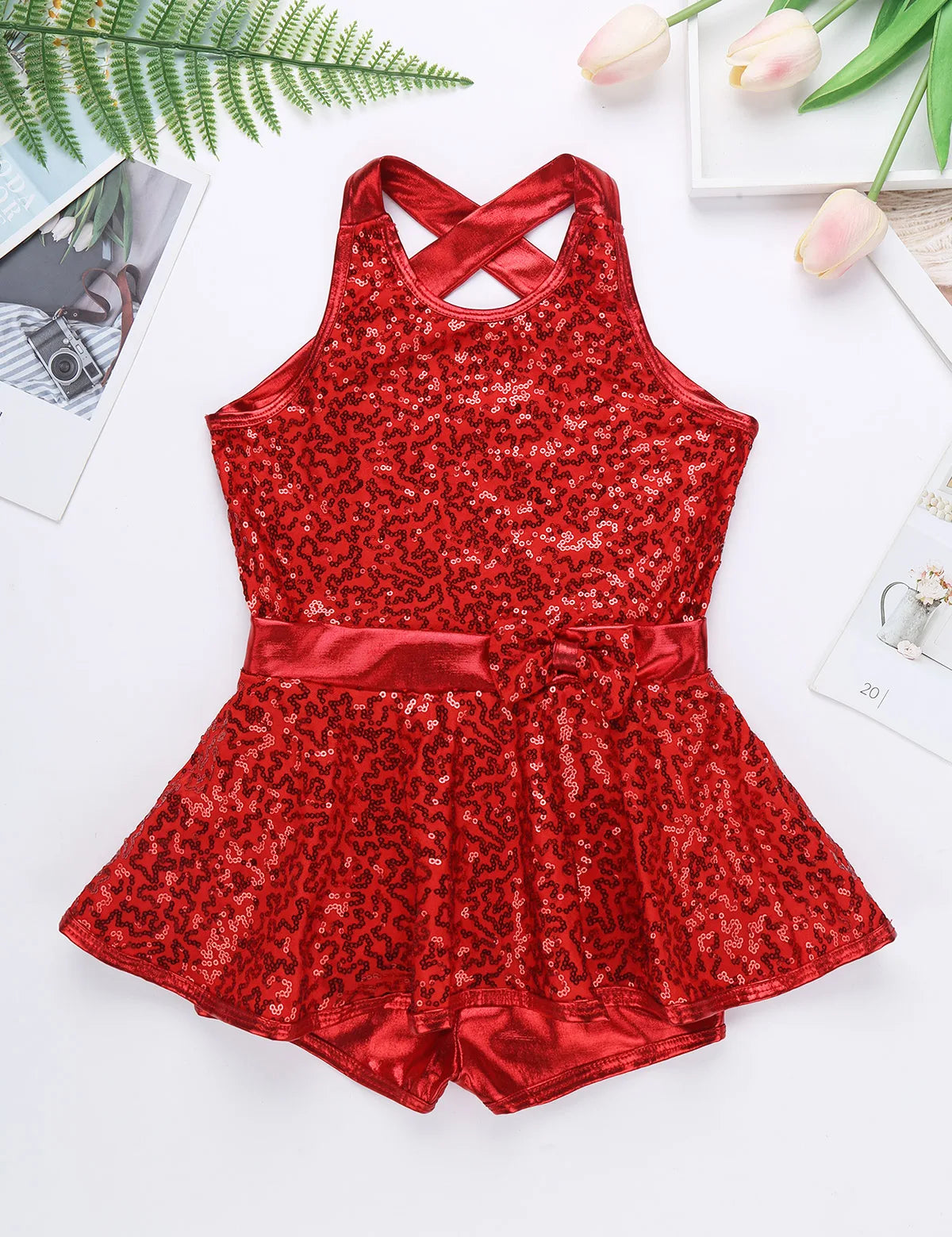 Kids Girls Shorty Unitard Sleeveless Sequin Rompers Leotard Bodysuit Performance Children Jazz Modern Dance Party Tap Costumes