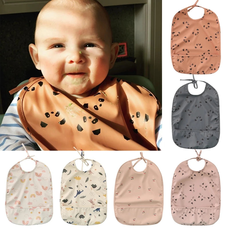 Let's Make Bib with Pocket Baby Stuff Children Accessories Feeding Drawing Apron Waterproof Adjustable Cute Print Bibs