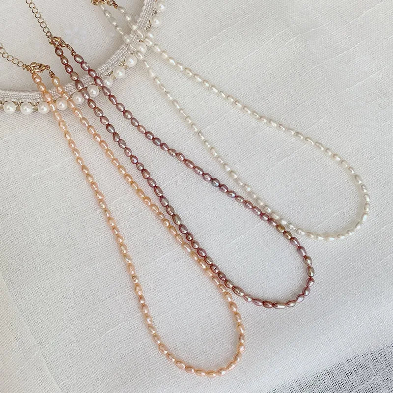 Elegant Natural Freshwater Pearl Necklace for Women Cute Small Size Rice Oval Baroque Pearl Choker Wedding Jewelry Femme Collier