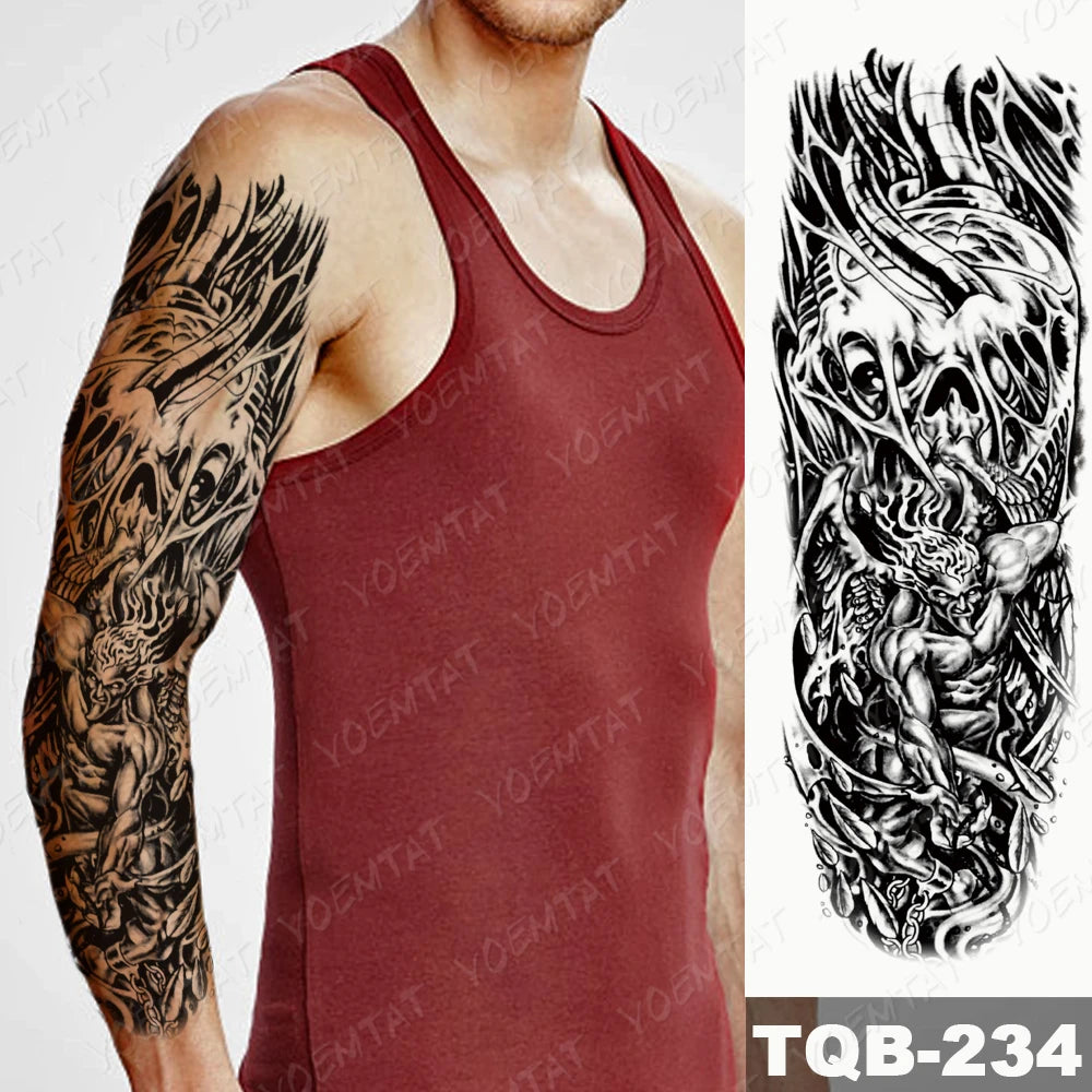 Large Arm Sleeve Tattoo Black Maori Totem Waterproof Temporary Tatto Sticker Tribal Flame Body Art Full Fake Tatoo Women Men