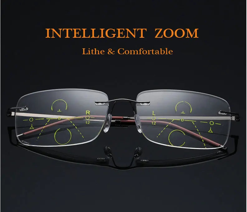 Business Frameless Progressive Multifocal Reading Glasses Men Smart Zoom Elderly Eyewear Women Anti-blue Presbyopic Glasses