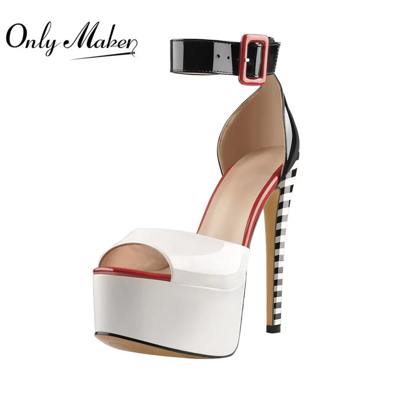 Onlymaker Women  Platform Sandals Peep Toe Thin Heels Ankle Strap Zebra Stripes Party Dress Summer Lady Shoes Big Size Sandals